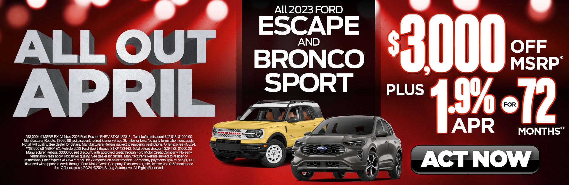 2023 Escape and bronco sport $3,000 off MSRP*